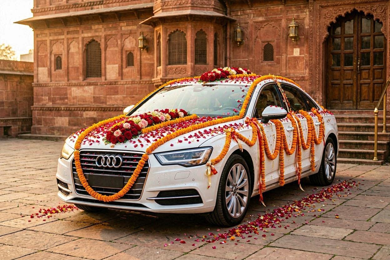 Decorated sedan (couple exit)